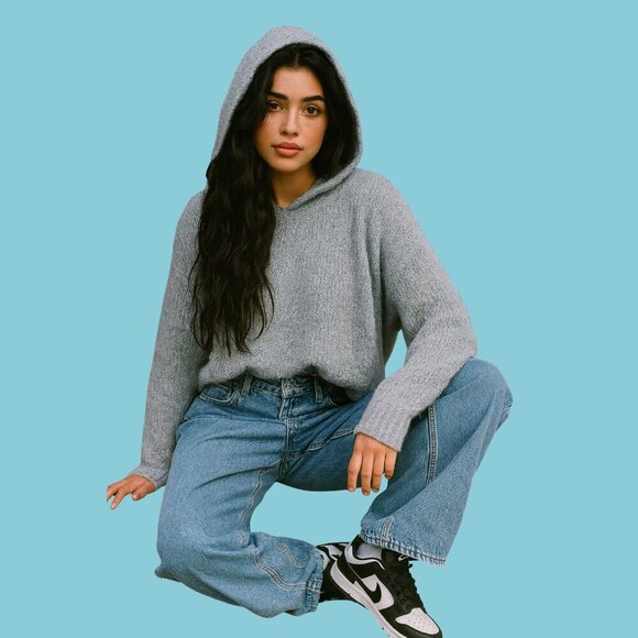 🩶 The Group by Babaton Alpaca Wool Blend Knit Hoodie (Size 2) - Picture 1 of 7